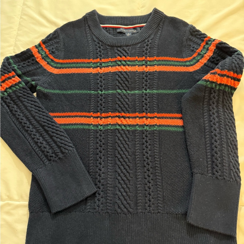 Women’s Tommy Hilfiger Navy Sweater with Orange and Green Stripes